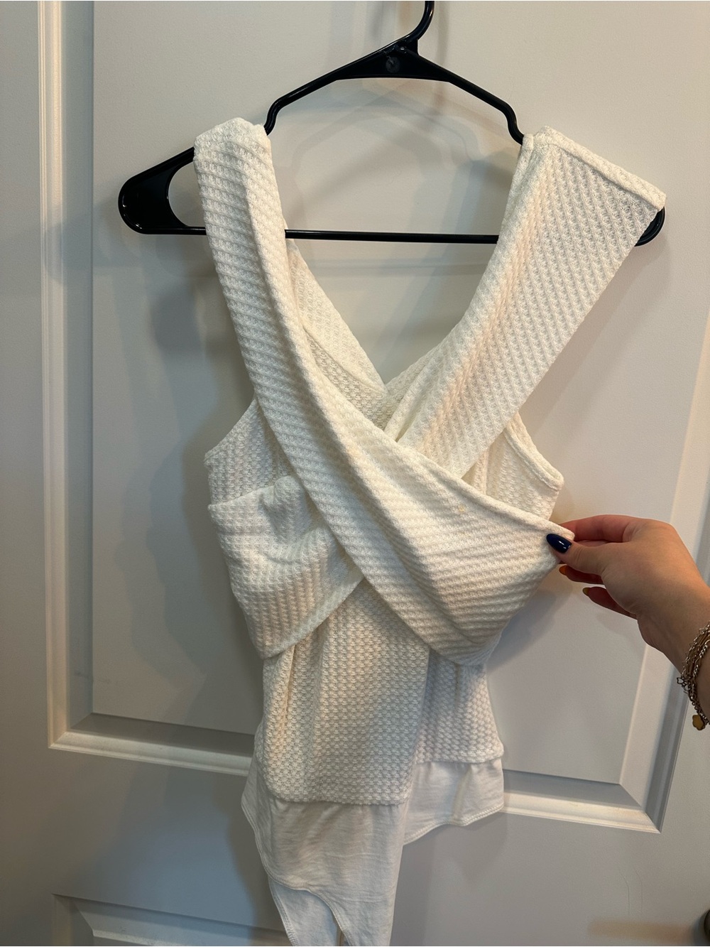 Promesa White Cross-Back Textured Bodysuit